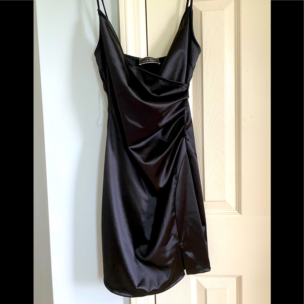 NWOT black satin mini dress